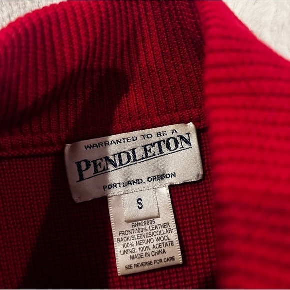 Vintage 1990s Pendleton Red Leather Merino Wool Blend Front Zip Sweater Jacket S - Picture 3 of 6